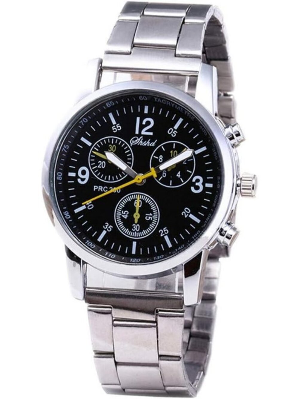 Mens Silver Black Analog Quartz Stainless Steel Casual Classic Round Wrist Watch